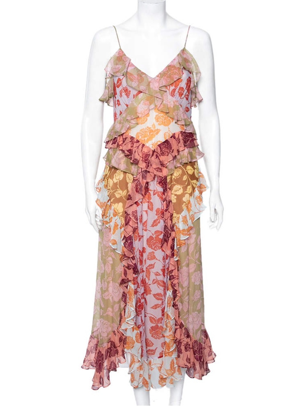 Zimmermann Floral Ruffle Maxi Dress - Pink, Gold, Rust - Picture 5 of 6